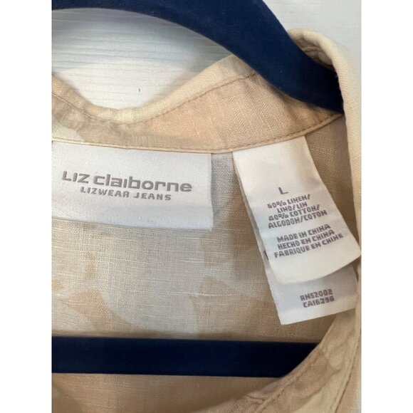 Liz Claiborne Lizwear Jeans Linen Blend floral Tan 3/4 Sleeve Top Size Large - Picture 4 of 7